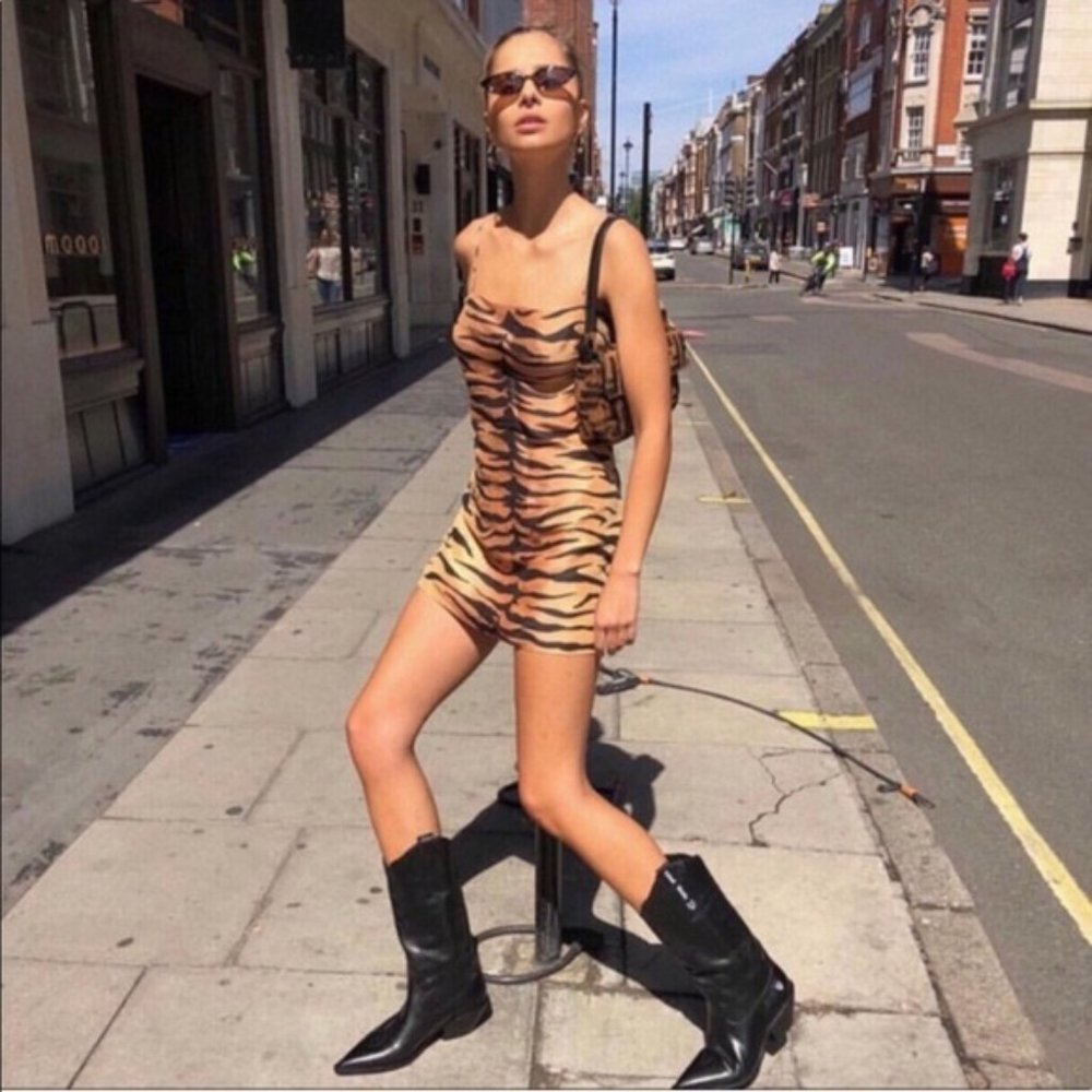 Realisation Par Christy Dress in Tiger Print 100% Silk NWT